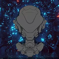 Futuristic Silver Sculpture Photo Spot With Neon Lights And Sci-Fi Background