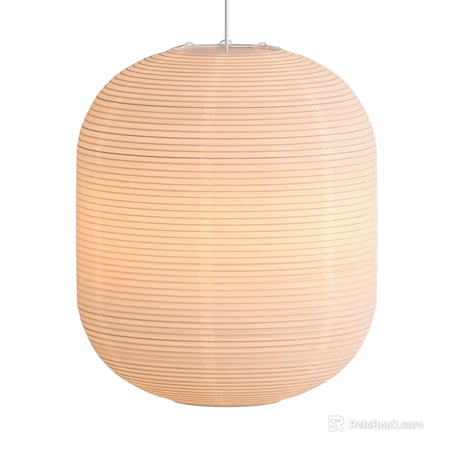 Round Cream Striped Paper Pendant Light with Minimalist Style and Warm Glow 3d model 