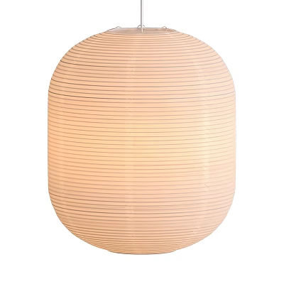 Round Cream Striped Paper Pendant Light with Minimalist Style and Warm Glow 3d model