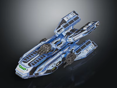 Blue Futuristic Spaceship Model With Detailed Structural Design For Cosmic Exploration 3d model