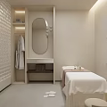 Beauty Hair Salon Spa Room With Minimalist Design White Walls Mirror Treatment Bed And Slippers