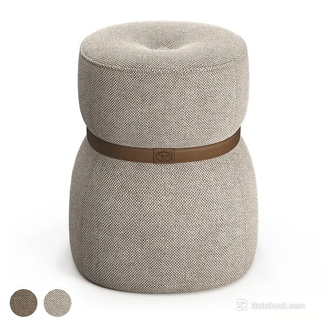 Beige Fabric Ottoman With Leather Decorative Belt And Comfortable Cushioned Design 3d model 
