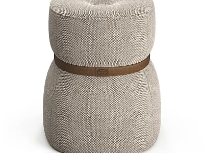 Beige Fabric Ottoman With Leather Decorative Belt And Comfortable Cushioned Design 3d model
