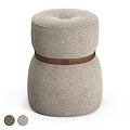Beige Fabric Ottoman With Leather Decorative Belt And Comfortable Cushioned Design