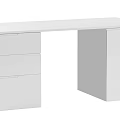 White Modern Desk With Three Drawers And Side Cabinet For Home Office Use