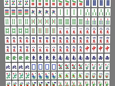 Traditional Mahjong Game Tiles with Various Suits and Symbols for Entertainment Play 3d model
