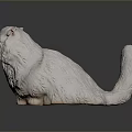 White Fluffy Cat Statue Sitting On Smooth Surface With Dark Background