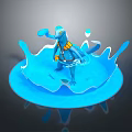 Blue Reptile Figurine in Dynamic Pose with Water Splash and Yellow Accents