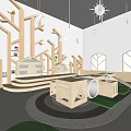 Bright Kindergarten Indoor Play Space With Playhouse Slide Climbing Structure Wooden Tunnels And Green Mats
