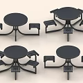 Public Outdoor Seating Set With Round Black Tables And Chairs 3d model