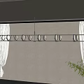 Modern Linear Metal Chandelier in Minimalist Interior With White Curtains And Green Plant