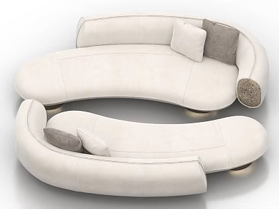 Modern White Irregular Curved Sofa Design With Gray Pillows And Upholstered Seats 3d model