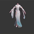 Elegant Traditional White Dress With Blue Accents And Flowy Long Sleeves