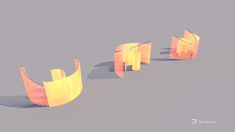 Modern Garden Pavilions With Curved Shapes And Pink Yellow Color Design Features 3d model 