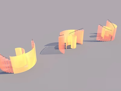 Modern Garden Pavilions With Curved Shapes And Pink Yellow Color Design Features 3d model