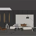 Modern Living Room With Dark Gray Walls White Sofa And Brown Accent Chair