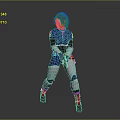 Female Warrior Character In Blue Silver Armor With Combat Stance 3D Render Grey Background