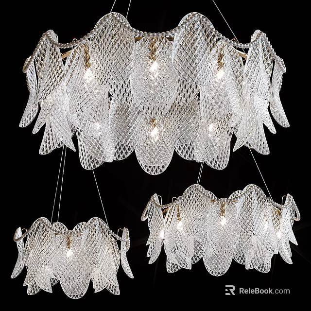 Modern Transparent Glass Chandeliers With Leaf Shaped Mesh Design And Illuminated Lighting 3d model 