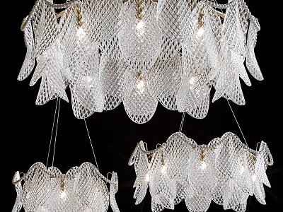 Modern Transparent Glass Chandeliers With Leaf Shaped Mesh Design And Illuminated Lighting 3d model