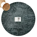 Dark Gray Round Rug With Intricate Line Pattern And Open Book On Top 3d model