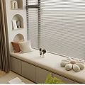 Cozy Bay Window Bench With Venetian Blinds Cushions Storage And Decorative Items