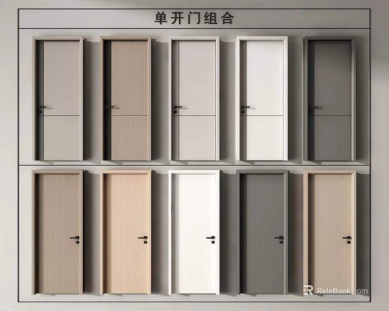 Single Swing Doors Combination With Various Colors And Modern Design Options 3d model 