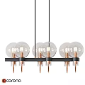 Modern Chandelier with Transparent Glass Globes Black Copper Metal Frame and Visible Light Bulbs