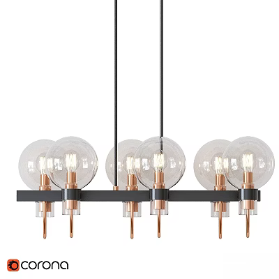 Modern Chandelier with Transparent Glass Globes Black Copper Metal Frame and Visible Light Bulbs 3d model