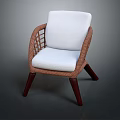 Modern Design Wicker Leisure Chair With White Cushion And Dark Wooden Legs