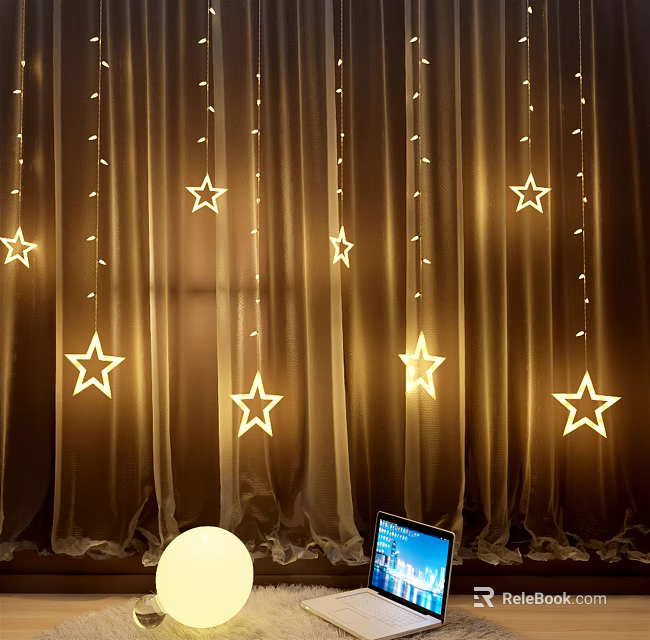 Star Shaped Decorative Lights Hanging On Curtains With Warm Cozy Glow 3d model 