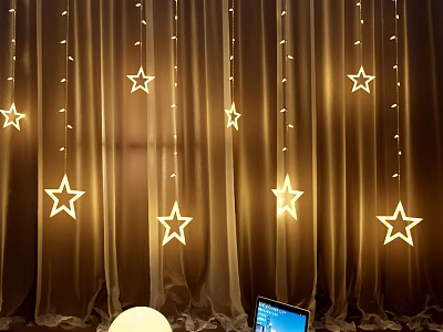 Star Shaped Decorative Lights Hanging On Curtains With Warm Cozy Glow 3d model