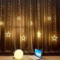 Star Shaped Decorative Lights Hanging On Curtains With Warm Cozy Glow