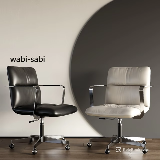 Wabi Sabi Style Black And White Leather Office Chairs With Metal Armrests 3d model 