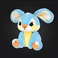 Blue Plush Rabbit Toy With Large Ears Yellow Belly And Orange Paws On Black Background