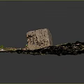 Rough Natural Stone Block on Square Dirt Ground Surrounded by Small Stones and Green Plants
