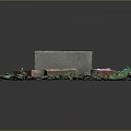 Garden Ornaments With Red And Gray Bricks On Green Grass And Leafy Plants
