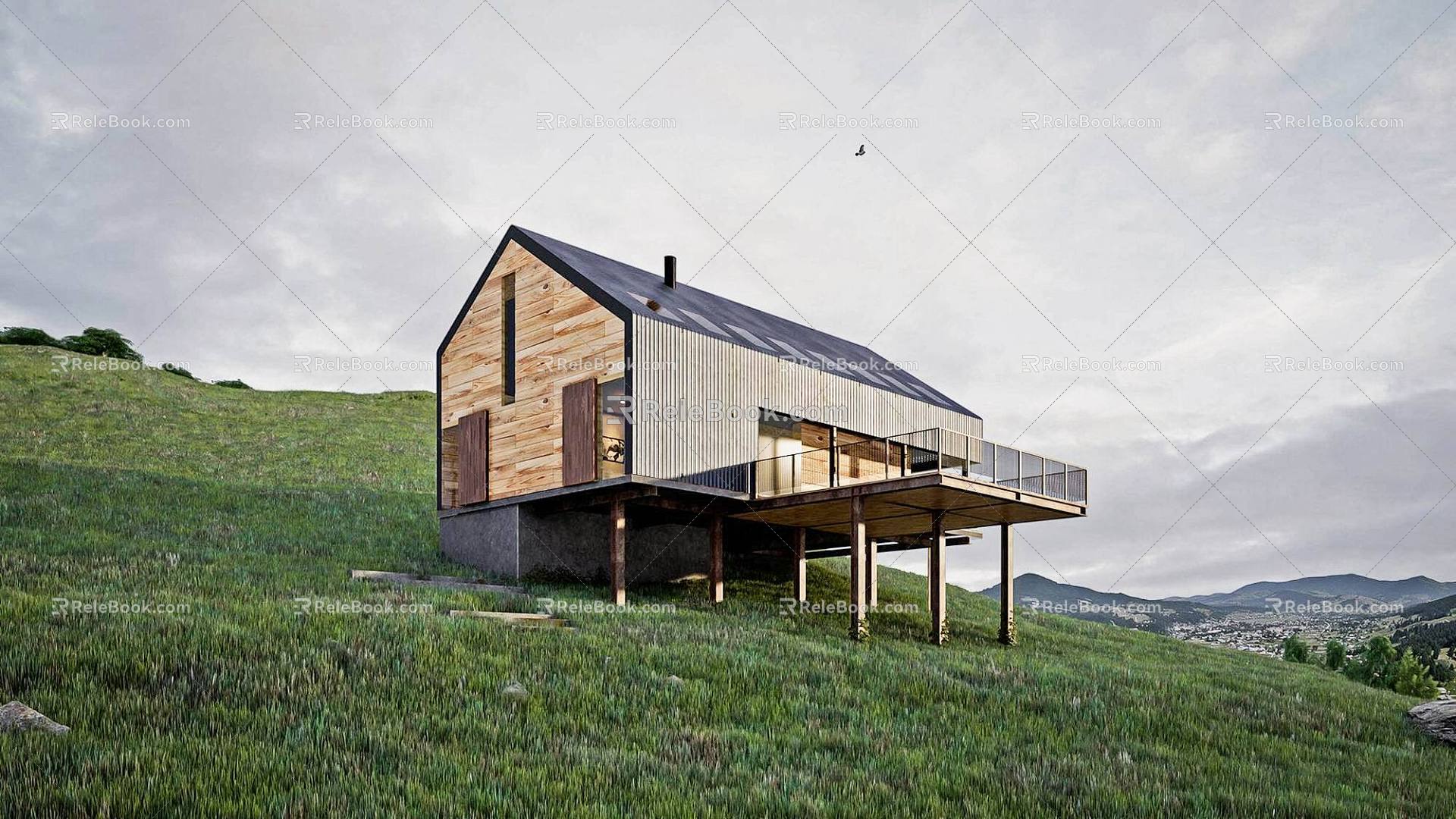 Modern Wooden House Homestay Architecture Villa 3d model