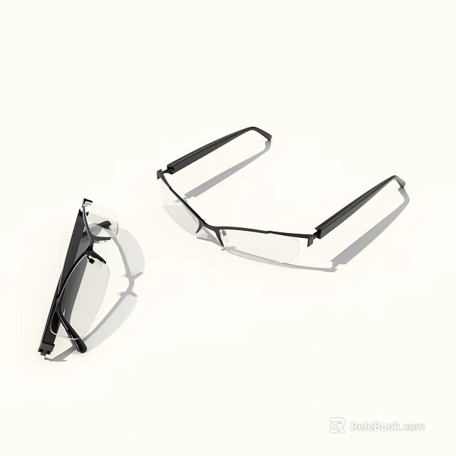 Black Frame Clear Lens Eyeglasses Folded And Unfolded On White Background 3d model