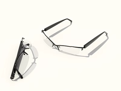 Black Frame Clear Lens Eyeglasses Folded And Unfolded On White Background 3d model
