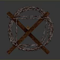 Barbed Wire Military Defense Weapon With Wooden Frame And Coiled Structure