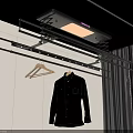 Electric Ceiling Mounted Clothes Drying Rack With LED Light Metal Bars And Wooden Hanger