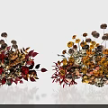 Floral Decorative Display With Warm Tones Mixed Flowers And Textured Leaves
