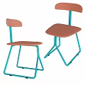 Modern Chairs With Blue Metal Frames And Brown Upholstered Seats Backs 3d model