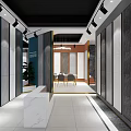Modern Interior Showroom With Marble Reception Desk Display Walls And Lighting