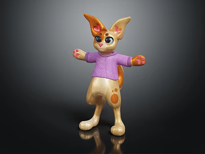 Cute Cartoon Fox Figure Wearing Purple Sweater Standing With Big Ears And Paws 3d model