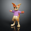 Cute Cartoon Fox Figure Wearing Purple Sweater Standing With Big Ears And Paws