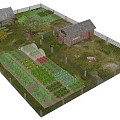 Rural Countryside Landscape With Traditional Cottages Vegetable Gardens And Fruit Trees
