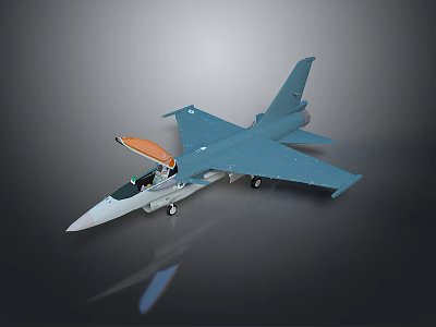 Blue Fighter Jet Model With Open Cockpit Displayed On Dark Background 3d model