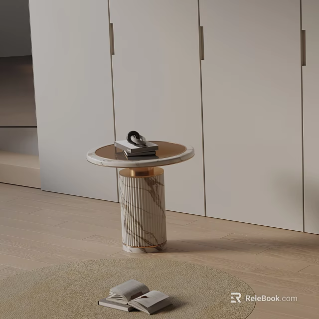 Modern Interior Round Marble Side Table With Gold Base And White Cabinet 3d model