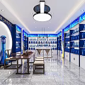 Newly Upgraded Liquor Store Interior With Blue Bottles Display And Shelves